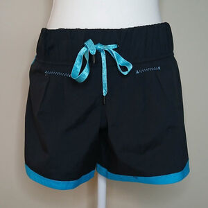 Lululemon Running Shorts With Liner Black With Turquoise Trim Size 6